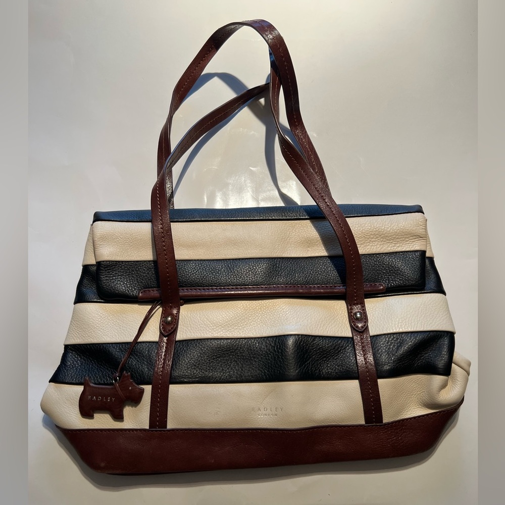 Radley London Leather Bag Black and Ivory Stripe
